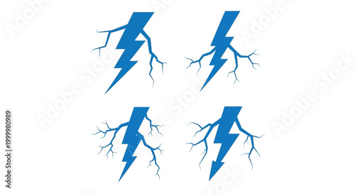 Blue lightning bolt electric icons set.