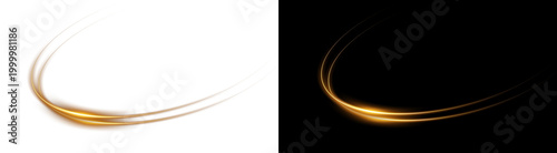 PNG image of Abstract golden glowing light trails creating a dynamic curved effect on transparent background