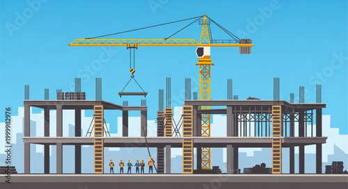 Construction site with crane building.