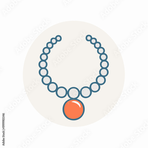 Pearl Necklace Icon with Orange Pendant