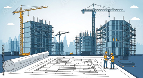 Construction Site with Workers.