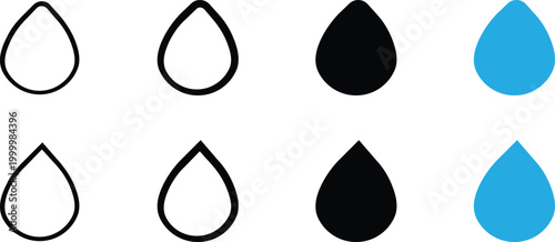 Water drop or droplet icons set in different styles and colors