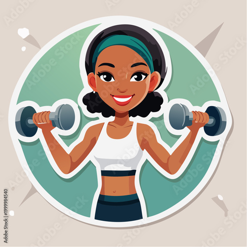 Cartoon Woman Exercising with Dumbbells