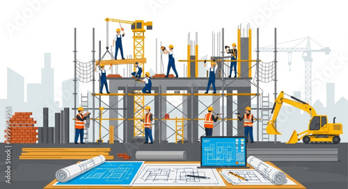 Construction Workers Building Site.