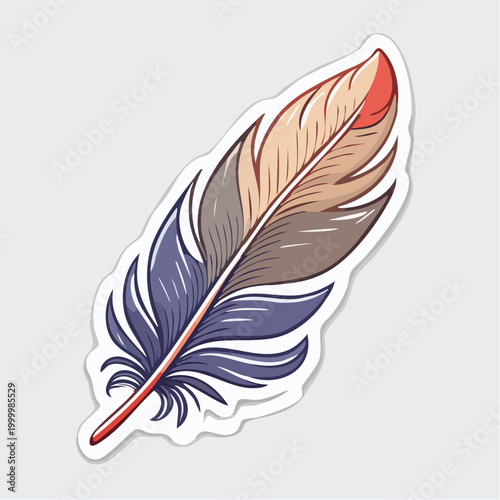 Illustration of a colorful feather with a sticker effect