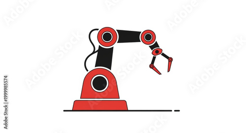 Red Robotic Arm Industrial Machine Automation Technology.