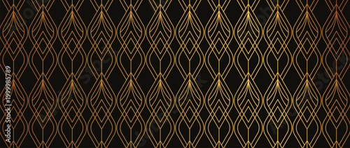 Luxury art deco gold geometric pattern vector. Elegant metallic golden background for wedding invitation, wallpaper, textile, fabric, packaging and premium design.