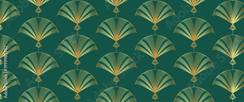 Luxury art deco gold geometric pattern vector. Elegant metallic golden background for wedding invitation, wallpaper, textile, fabric, packaging and premium design.