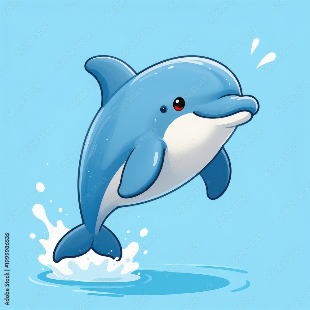 Obraz premium Blue Dolphin Leaping Out of Water with Splash