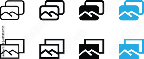 Gallery and photo album icon set with different styles and colors