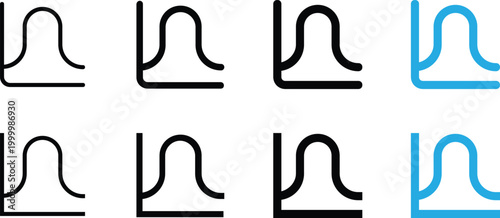 Histogram graph icons set in various styles including thin, bold, rounded, and blue color