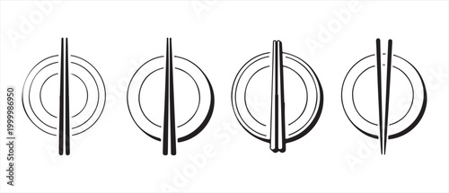 Chopsticks and Plates Icons Set. Representing Asian Cuisine and Restaurant Tableware.