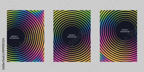 Fotografía Abstract circular line background set with vibrant rainbow gradients
