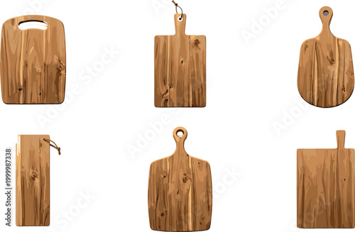 Wooden cutting board set collection with different shapes kitchen utensils vector illustration.