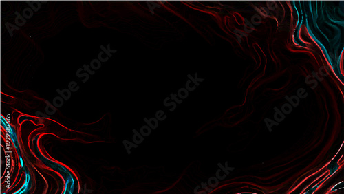 Vector Abstract Swirls of Red and Teal on Black background, creating dramatic and dynamic visual experience.