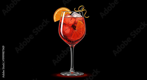 Refreshing Aperol Spritz cocktail with orange slice and ice perfect for summer drinks and bar menus isolated on black
