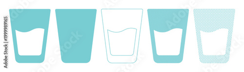 Bild auf Leinwand Water glass level vector icons, hydration progress bar, aqua blue liquid measure