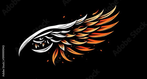 Tribal eagle tattoo design featuring a phoenix bird silhouette with fire flames and floral swirl patterns as a decorative vector art element