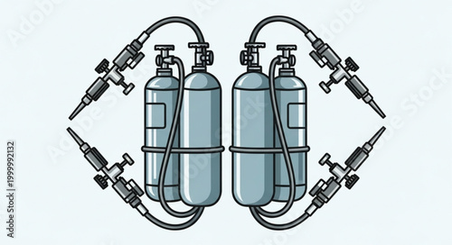 Illustration of Oxygen Tanks and Regulators in Symmetrical Arrangement.
