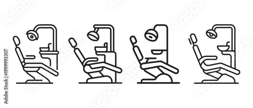 Modern Dental Chairs Line Art Icons. with Examination Light and Equipment for Oral Healthcare Illustration.