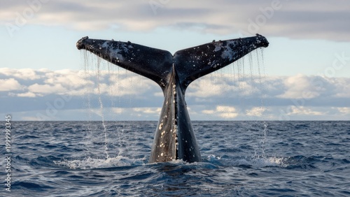 Humpback Whale Tail Fluke Emerging From Ocean Surface