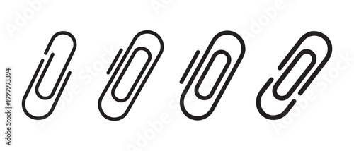Black Paperclip Icons Set. Isolated on White Background for Office and Business UI Design.