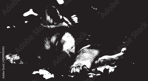 Black and white dog illustration, animal vector graphic, monochrome pet portrait, abstract canine artwork