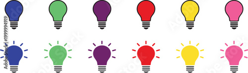 LED colored light bulb icon set minimal vector on white.