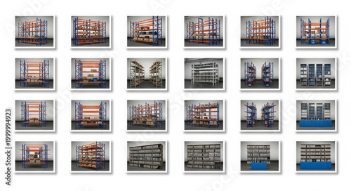 Grid of twenty-five framed photographs showing storage units.