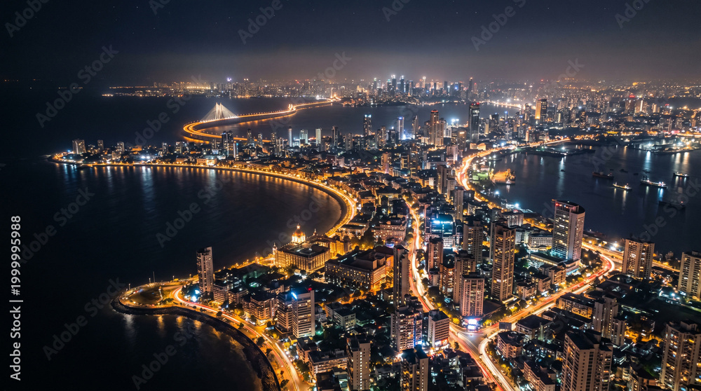Εκτύπωση καμβά Aerial view of city scape at night in Mumbai, India