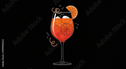 Aperol Spritz cocktail with orange slice and ice refreshing summer drink illustration perfect for bar menus and party invitations