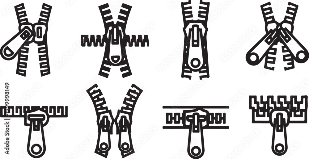 Ταπετσαρία Black line icons set of office scissors and hole puncher vector Vector