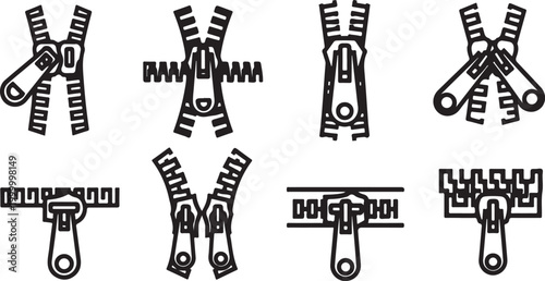 Schilderij op canvas Black line icons set of office scissors and hole puncher vector Vector