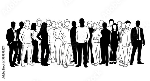 Diverse Group of People Silhouettes Standing Together.