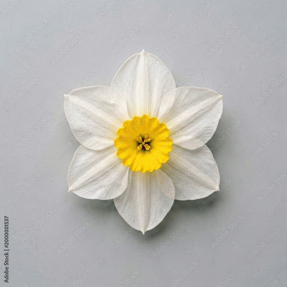 Obraz premium White Daffodil with Yellow Center on Gray Background