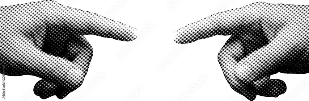 Ταπετσαρία Halftone illustration of two hands pointing down on white background