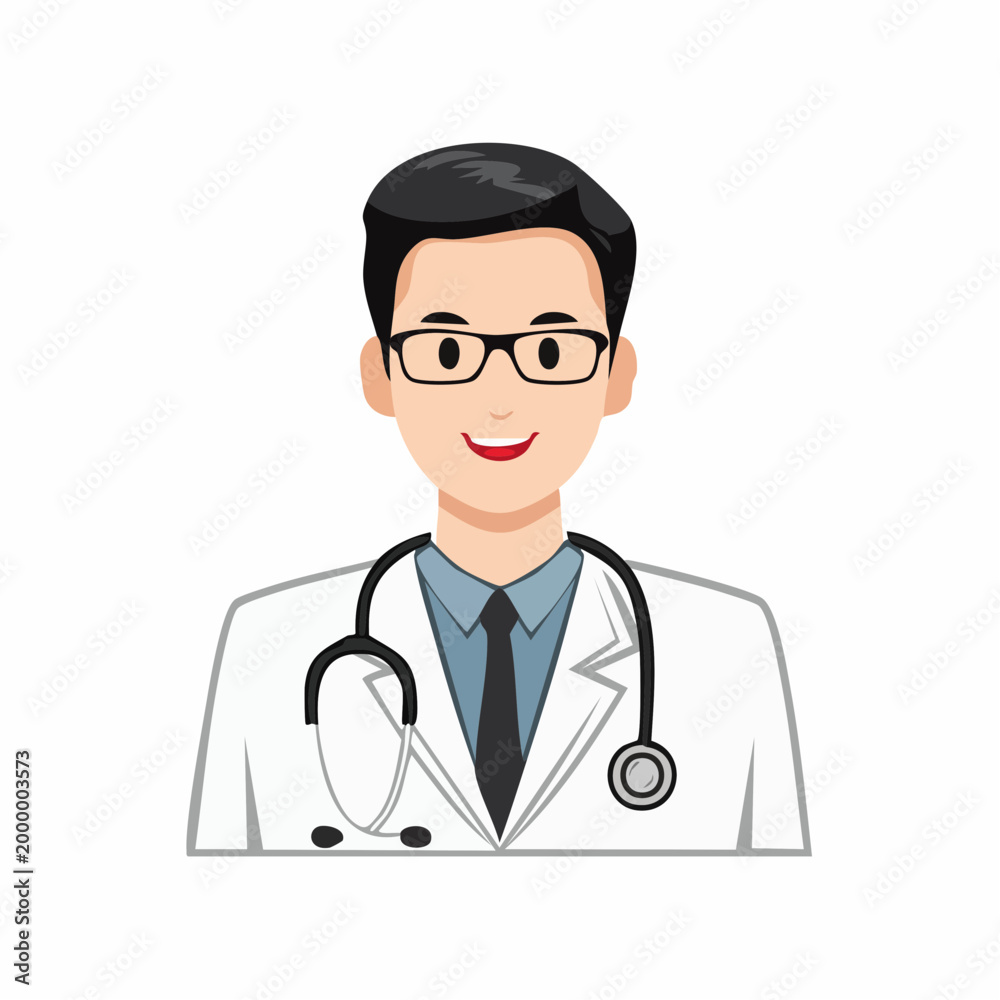 Fototapeta premium Illustration of a smiling male doctor wearing glasses and a stethoscope