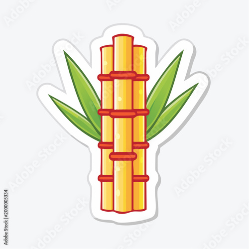 Sugarcane stalk with leaves illustration