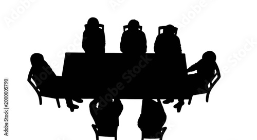 Silhouette people meeting around conference table isolated on transparent background, Vector