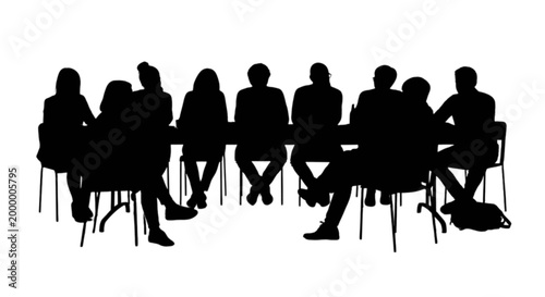 Silhouette people meeting in a circle isolated on transparent background, Vector