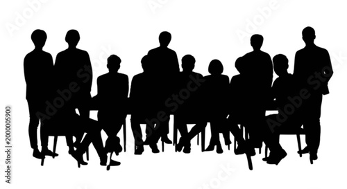 Silhouette crowd walking together outdoors isolated on transparent background, Vector