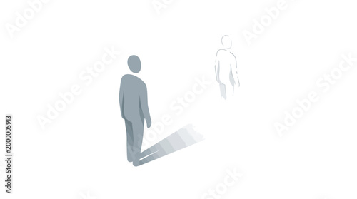 A stylized illustration of a solid grey figure looking towards a faint, transparent figure in the distance on a white background.