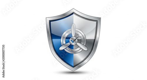 Fotografie Metallic shield with a propeller emblem, symbolizing protection and security