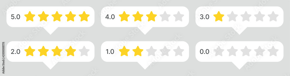 Εκτύπωση καμβά Speech bubble style star rating icons set with different scores from zero to fiv