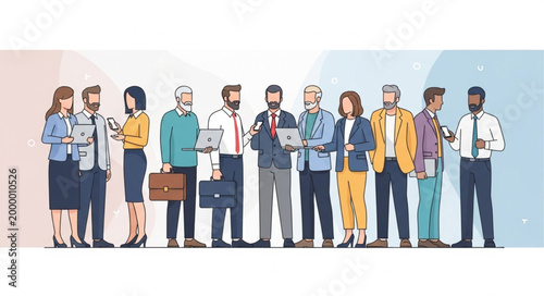 Diverse Group of Professionals Standing Together in a Line.