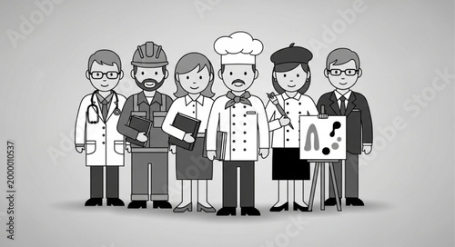 Diverse Group of Professionals Standing Together Representing Various Occupations.