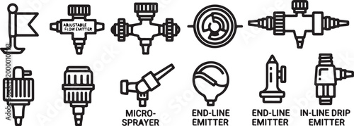 Vector illustration of drip irrigation system components and types Vector