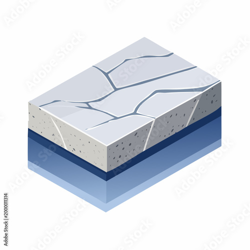 Cross-section of cracked ice layers over water