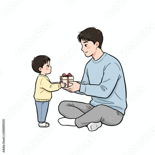 A man giving a gift to a child.