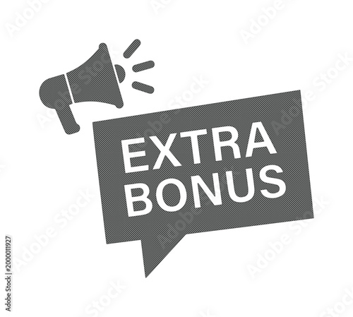 Extra Bonus vector icon, gray megaphone and speech bubble graphic, special offer promotion symbol, marketing announcement illustration, business incentive design element